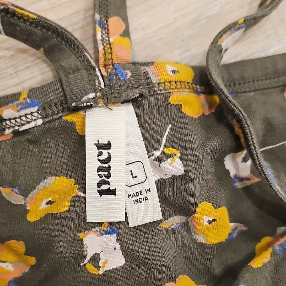 Pact Greyish Olive Floral Spaghetti Strap Top - Picture 2 of 5